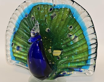 Vintage Alfredo Barbini Murano Glass Peacock: Venetian Art Glass