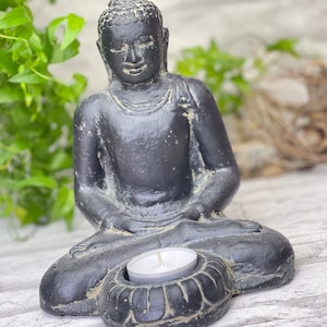 Buddha-Teelichthalter Aus Beton – 16 Cm, Naturlook, Deko Für Wohnung & Garten