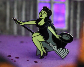 Pinup Witch Halloween Pin - Glow-in-the-dark - retro brooch - Halloween jewelry - pinup jewelry