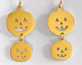 Jack-o-Lantern Earrings - 18k gold-plated - Halloween earrings