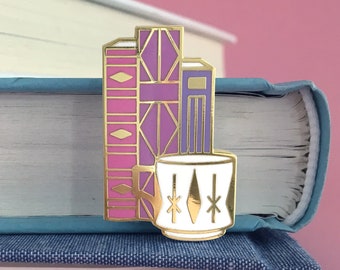 Geometric Books and Mug Enamel Pin - bookish gift - book lovers gift - reader gifts - book pin - bookish tea - literary pin - bookish pin