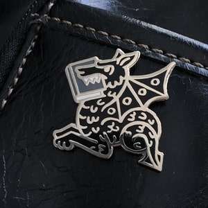 Book Wyrm Enamel Pin - Bookish gift - bookish enamel pin - gifts for readers - reading pin - reader gifts book dragon book lover book worm black/silver