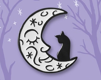 Moon Cat Glow-in-the-dark Halloween Pin - retro brooch - Halloween jewelry - pinup jewelry
