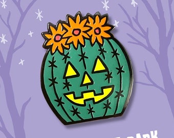 Cactus Jack-o-Lantern glow-in-the-dark enamel pin - Halloween pin -