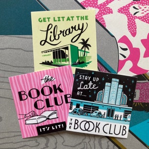 Mid-century style bookish vinyl sticker set - stickers for book lovers