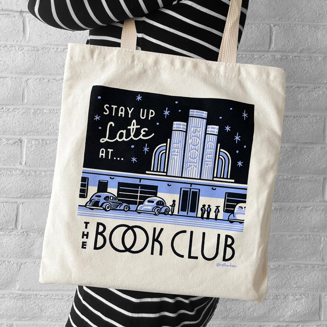 Stay up Late at the Book Club Screen Printed Tote Bag Book Bag Bookish Gift Gift for Book Lovers Mid century Style Literary Tote Etsy UK