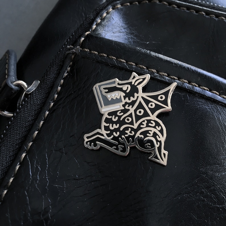 Book Wyrm Enamel Pin - Bookish gift - bookish enamel pin - gifts for readers - reading pin - reader gifts book dragon book lover book worm black/silver