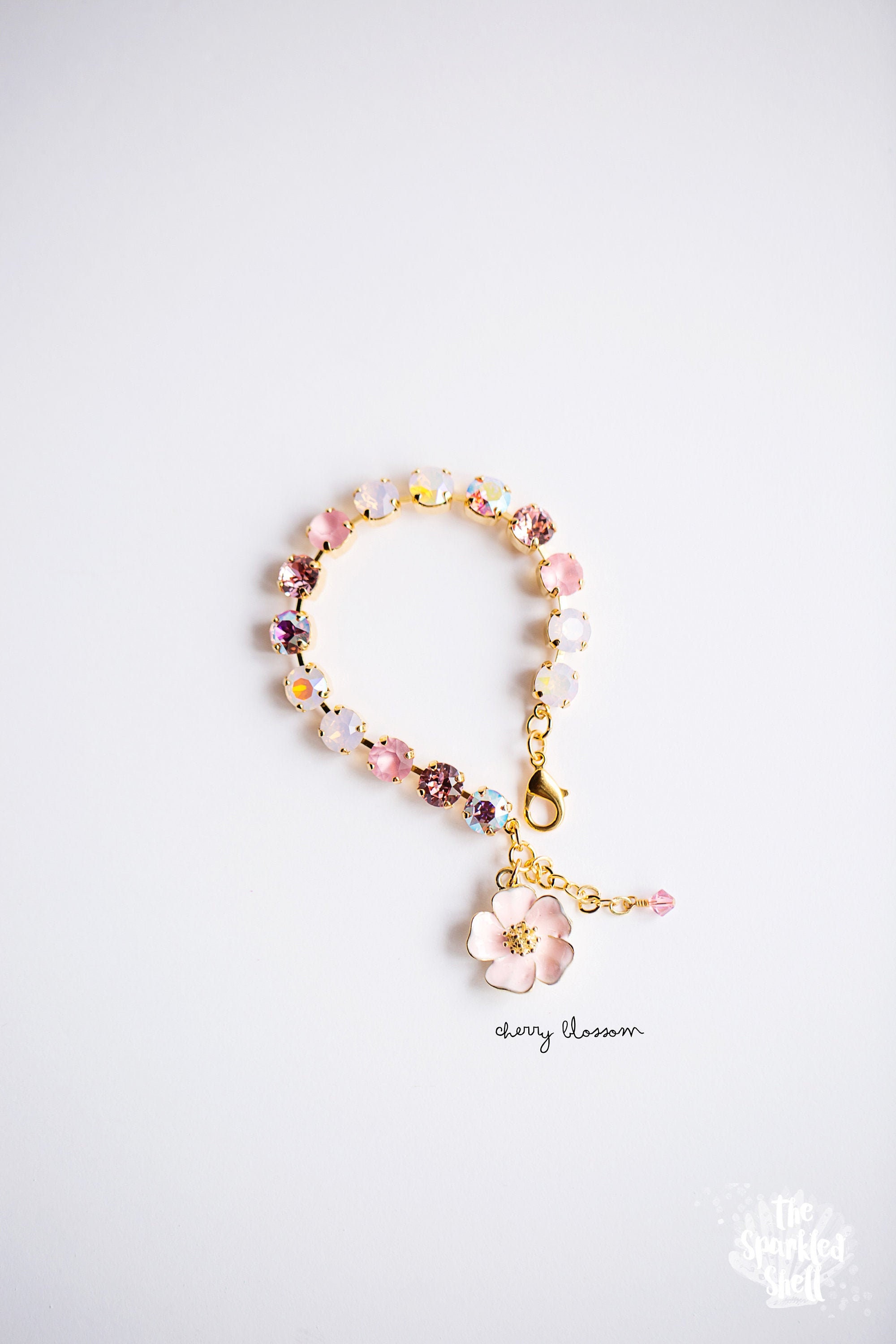 Barsly Flower Bracelet with Pink Cherry Blossom Green Pearl Small and Fresh  and Heartly Sweet Bracelet