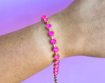 6mm Electric Pink Twinkle Bracelet - Choose setting Color