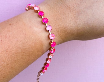 6mm Pink World bracelet - choose setting color and length
