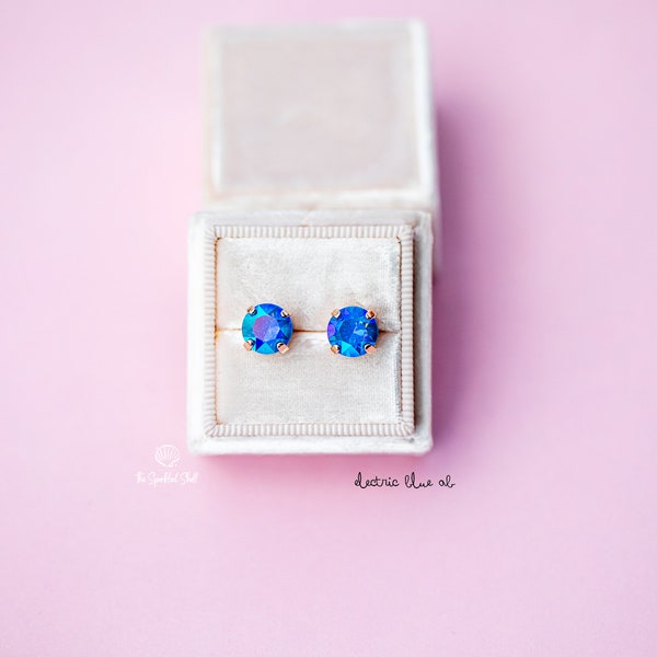 Electric Blue AB Stud Earrings - 8mm