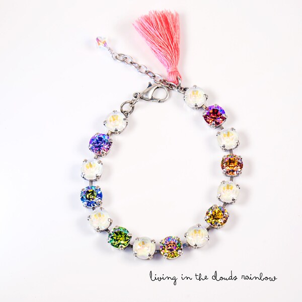 Living in the Clouds Rainbow Swarovski Crystals Bracelet- 8mm