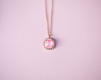 12mm Pale Powder Pink Delite Halo Necklace - choose setting color