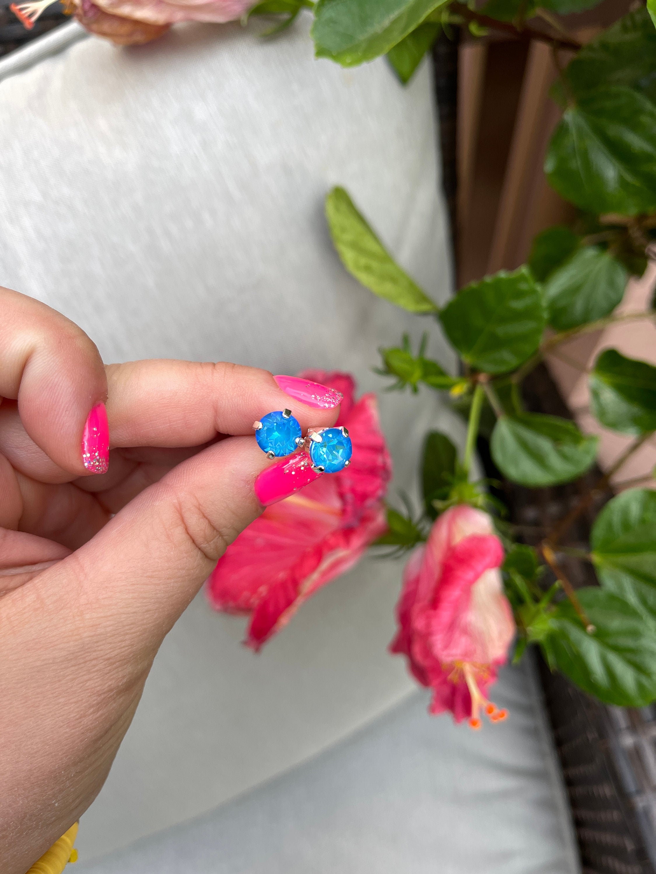 Blueberry DeLite 8mm Studs - choose setting color & setting type