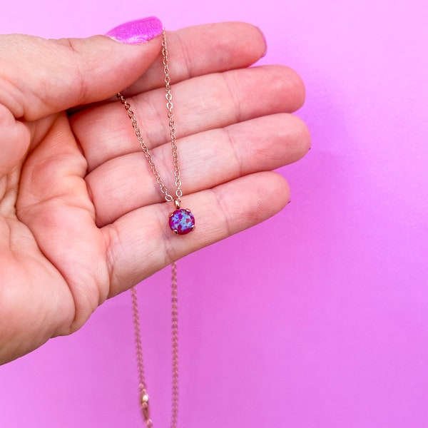 6mm or 8mm Necklace - Magenta Purple Opal