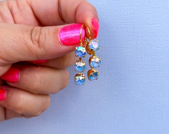 Icy Blue AB 6mm 3 stone drop earrings