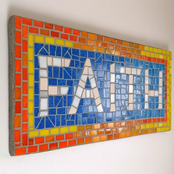 Custom Mosaic Sign, 5 letter word or name, Name Plaque, Address Sign, New York Subway SIgn, Handmade Gift, Sign, Plaque, Personalised, Tile