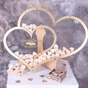 Alternativa para libro de visitas de boda, decoración para fiesta de 50 aniversario, marco para colocar en forma de corazón para invitados de boda, libro de visitas de madera con doble corazón