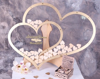 Wedding Guest Book Alternative, Wooden Double Heart Frame, Personalized Sign for Guests at Wedding Reception or Engagement Party Decoration
