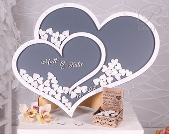 Heart Sign in Wedding Book Double Heart Wedding Guest Book Alternative Personalized Guest Book Wedding Drop Box Rustic Guestbook Sign Blue