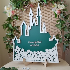 Libro de firmas alternativo "Castillo de las Maravillas" con buzón de corazones, libro de firmas de boda verde, decoración para eventos, decoración para bodas de verano
