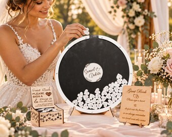 Round Black Personalized Wedding Guest Book Drop Box Circle Alternative