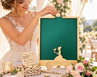 Fairytale Princess Frog Wedding Guest Book Emerald Green Drop Box Heart Personalized Keepsake Decor