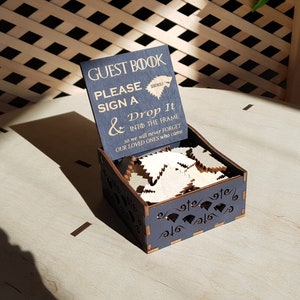 Boîte de mariage en bois en forme de coeur, boîte en bois rustique, impression de loup, boîte d'invité coeur, cadeau unique, décoration de mariage