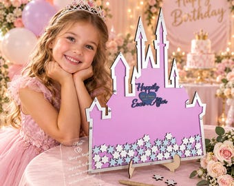 Fairytale Princess Castle Drop Box GuestBook Personalized Quinceanera Baby Shower Birthday Alternative Sign Decor