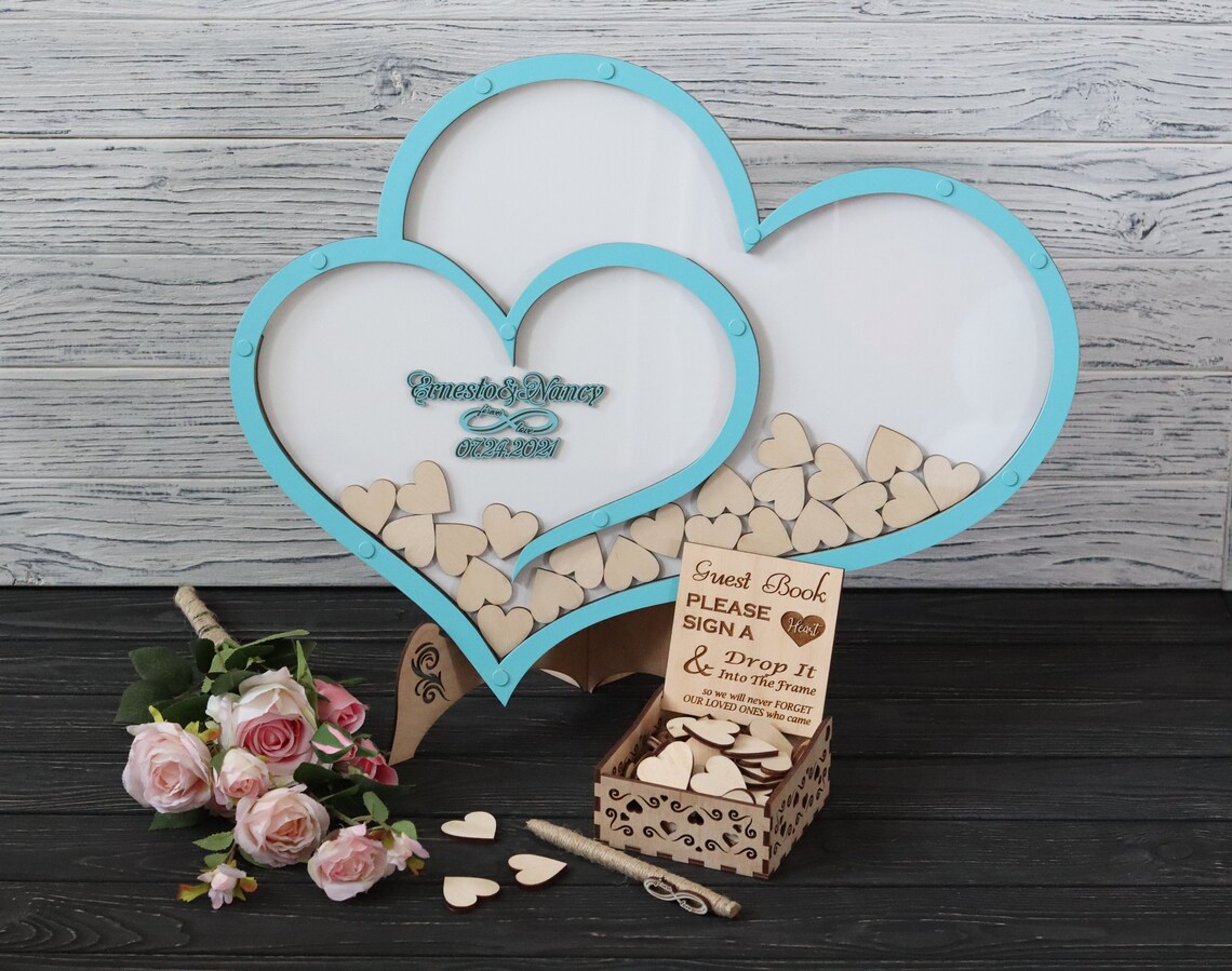 Wedding Guest Book Double Heart Drop Box Custom Guest Book Etsy