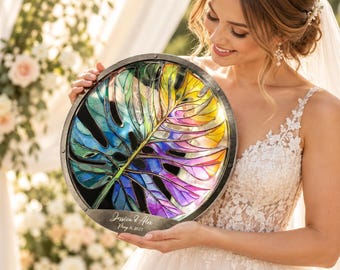 Tropical Monstera Leaf Wedding Guest Book Alternative Stained Glass Beach Drop Box Reception Decor