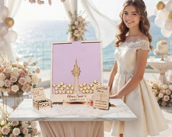 Pink Rapunzel Princess Tower GuestBook Drop Box Fairytale Birthday Baby Shower Quinceanera Sweet 16