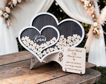 Black Double Heart Wedding Guest Book Drop Box Personalized Elegant
