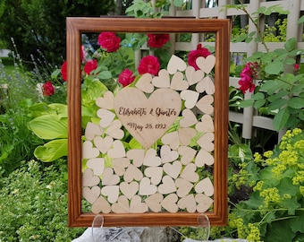 Minimalist Wedding Guest Book, Engraved Wooden Hearts Drop Box, Clear Drop Box Alternative