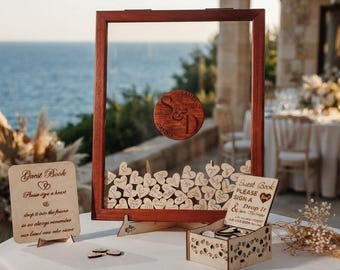 Boho Clear Acrylic Wedding Guest Book Drop Box Personalized Wood Frame Alternative Reception Decor