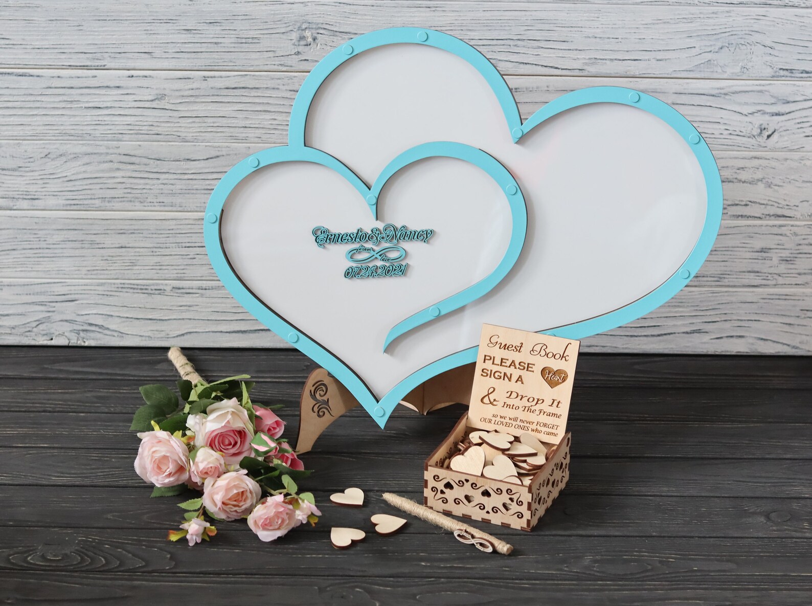 Wedding Guest Book Double Heart Drop Box Custom Guest Book Etsy