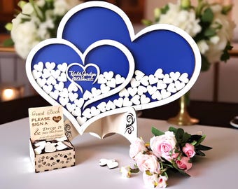 Wedding Guest Book Alternative Heart Shape, Wooden Drop Box with Hearts, Personalized Sign Rustic Guestbook for Reception and Ceremony Decor