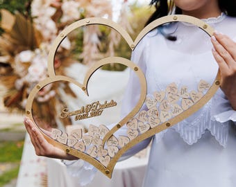 Rustikales Doppel Herz Hochzeit Gästebuch Drop Box Personalisierte Zwei Herzen Alternative Dekor