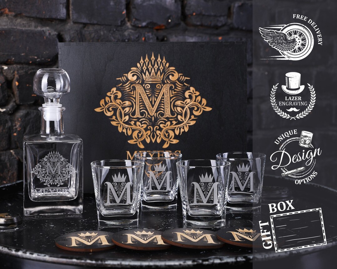 Whiskey Decanter Set Personalized, Glass Decanter, Bourbon Decanter Set, Custom Liquor Decanter ...