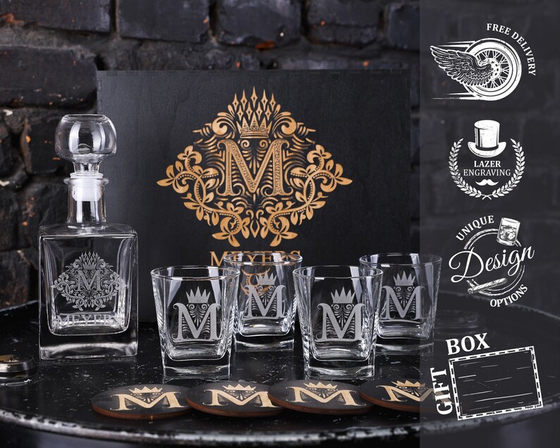 Whiskey Decanter Set Personalized Glass Decanter Bourbon Etsy