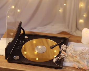 Personalized Vinyl Record Wedding Guest Book with Record Player Stand, Custom Music Keepsake