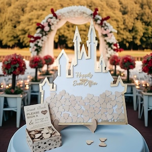 Castle Wedding Guest Book Alternative, Wooden Drop-In Hearts, Fairytale Sign-In Display, Personalized Wedding Keepsake, Reception Decor