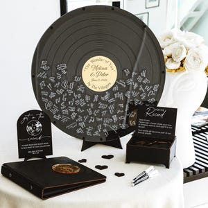 Vinyl Record Wedding Guest Book Drop Box Custom Music Keepsake Hearts Sign Decor