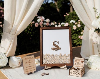 Rectangular Woodland Wedding GuestBook Drop Box Frame Rustic Heart Alternative Personalized Welcome Sign Decor
