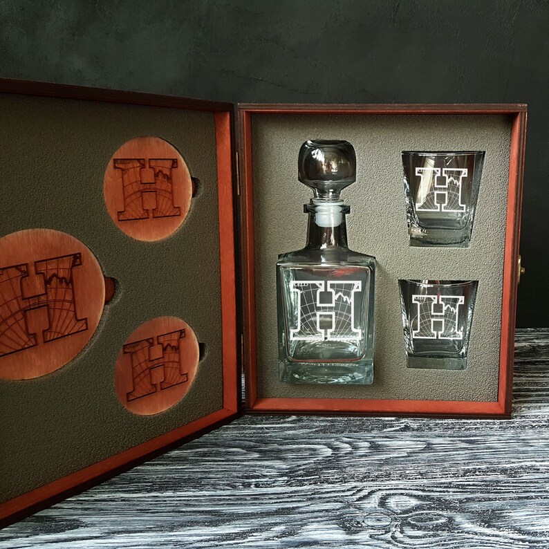 Engraved Whiskey Personalized Decanter Set With Box Engraved Etsy