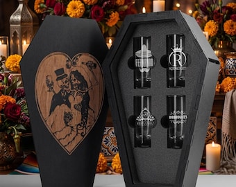 Gothic Coffin Tequila Shot Glass Set - Personalized Engraved Santa Muerte Gift