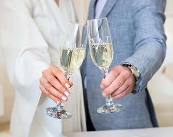 Flûtes à champagne personnalisées, verres de mariage gravés, verres à toast de M. et Mme, flûtes personnalisées lui, boîte cadeau incluse