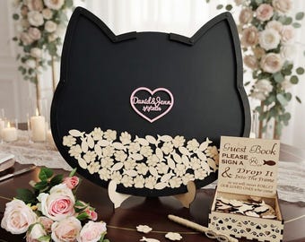 Rustic Cat Silhouette Wedding Guest Book Drop Box Personalized Welcome Table Keepsake Decor Pet-Lovers