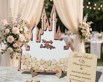 Fairytale White Brown Princess Castle Wedding Guest Book Drop Box Personalized Keepsake Centerpiece Sign
