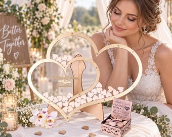 Clear Acrylic Double Heart Wedding GuestBook Alternative Drop Box Keepsake Centerpiece Sign In Decor